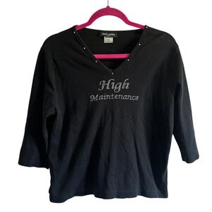 Get Lucky "High Maintenance" Rhinestone‎ Top Black 3/4 Sleeve Medium Novelty